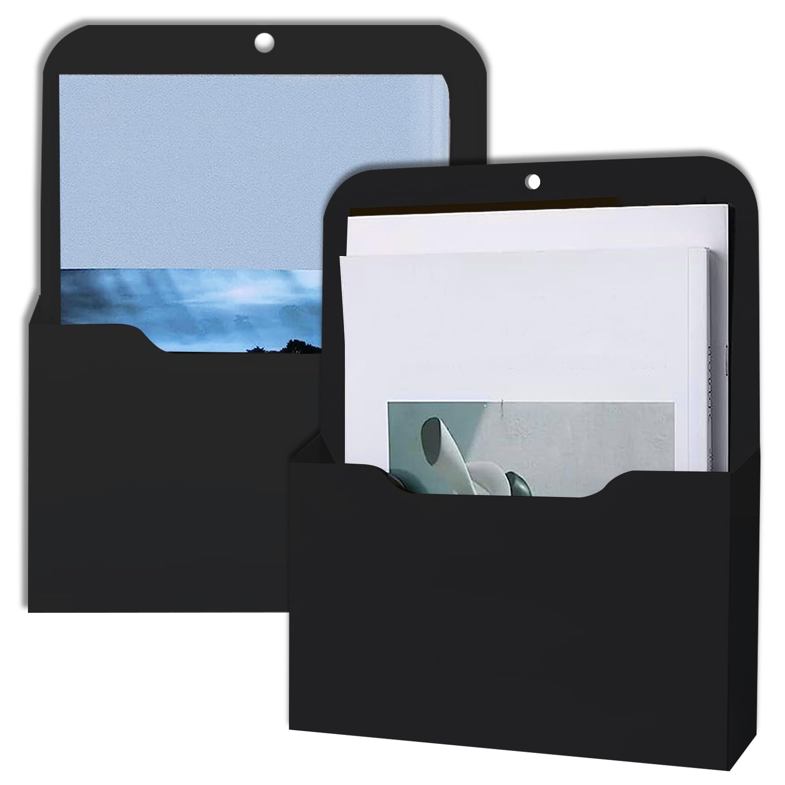Magnetic File Holder, 2 pieces Magnetic paper Holder Document Holder, File Cabinets and Fridge, Office Supplies Storage A4 Papers Letter Holder, Magnet, Organiser, for Whiteboards, Fridge, Black