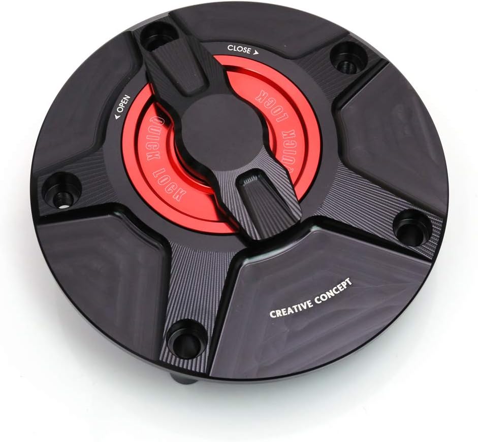 MC MOTOPARTS NIMBLE Black Red CNC 1/4 Quick Lock Fuel Cap Compatible with YZF R6 1999-2017