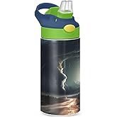 Coikll Black Tornado 12oz Kids Water Bottle With Straw BPA Free Vacuum Bottle Leak-proof Insulated Stainless Steel Tumbler for Boys Girls -Green