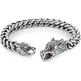 HZMAN 8.5In Stainless Steel Bracelet for Men Dragon/Snake/Wolf Cuban Link Chain 8mm Width Heavy Metal Punk Bracelet