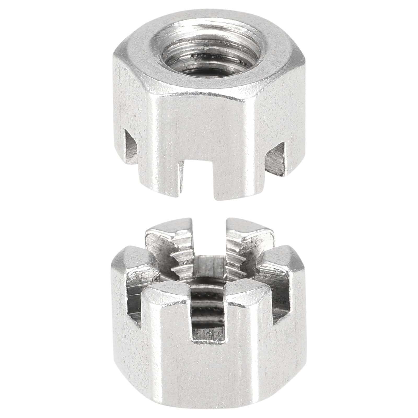 DTGN M8x1.25mm(DxP) Hex Slotted Nuts - 5Pack - Good for Machinery - 304 Stainless Steel Hexagon Nuts - Silver Tone