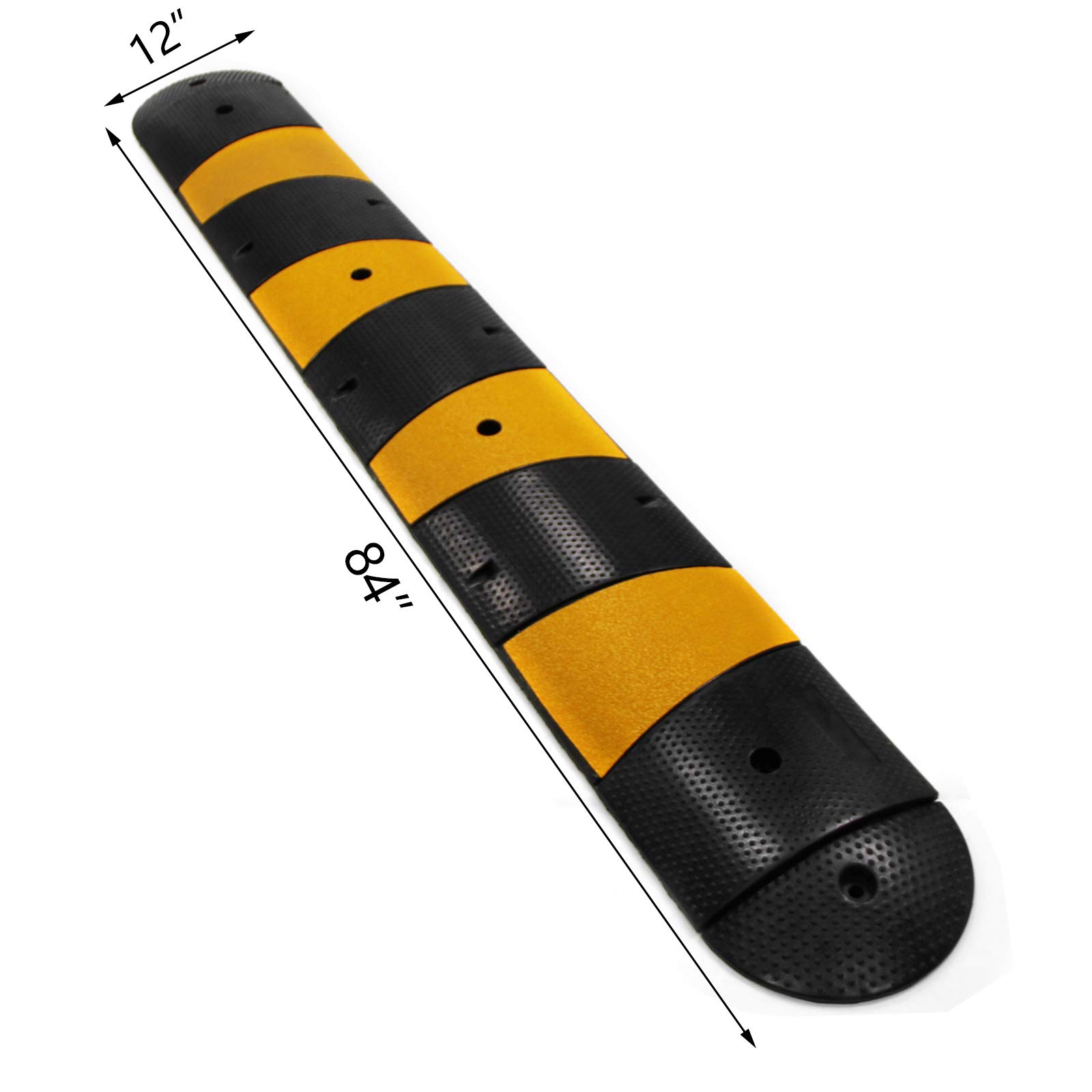 Scinotec 7 Feet Rubber Speed Bumps 1 Pack 2 Channel 27000Lbs Load Capacity 84" Long for Asphalt Concrete Gravel Driveway Reductores De Velocidad with 2 End Caps and 6 Bolt Spike