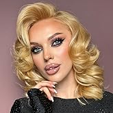 Siudus Blonde Shoulder Length Curly Wigs for Women Short Wavy Side Part Natural Hair Wig Heat Resistant Fibre Retro Wig for Daily Cosplay Party Use