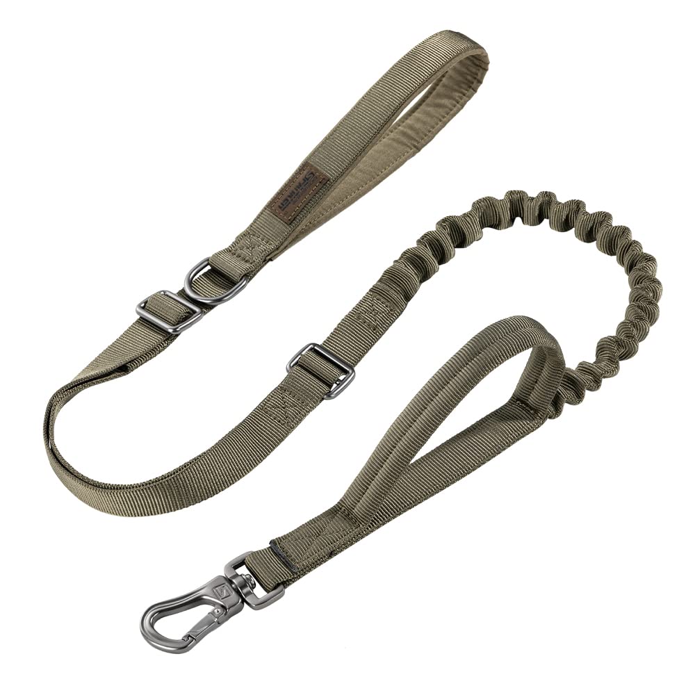 EXCELLENT ELITE SPANKER Military Tactical Dog Leash Heavy Duty 5-6FT Adjustable No Pull Bungee Dog Leash Elastic Leads Rope with 2 Padded Control Handle for Medium Large X-Large Dogs(Ranger Green)