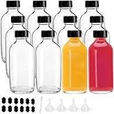 BPFY 12 Pack Clear 4 oz Glass Bottle with Caps, Funnel, Chalk Labels, Pen, Vanilla Extract Bottle, Boston Bottles for Juice,