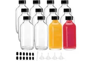 BPFY 12 Pack Clear 4 oz Glass Bottle with Caps, Funnel, Chalk Labels, Pen, Vanilla Extract Bottle, Boston Bottles for Potion, Juice, Ginger Shots, Turmeric Shot, Whiskey, Herbal Medicine, Maple Syrup
