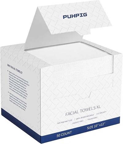 PUHPIG Clean Face Towels Disposable Large 10x12 50 Ct Makeup Remover