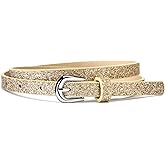 Wojgzon Kids Glitter Leather Belts for Girls - Youth Teens Skinny Leather Belts for Jeans with Silver Buckle