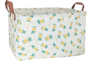 BOOHIT Rectangular Storage Bin,Waterproof Coating Storage Baskets,Collapsible Toy Storage Bins with Handles,Shelf Organizer Bin,Toy Box (Long Pineapple)