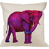 HGOD DESIGNS Elephant Pillow Cover,Decorative Throw Pillow Colorful Elephants Pillow Cases Cotton Linen Outdoor Indoor Square