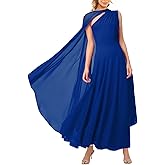Lrady Women's Elegant Evening Gowns Crewneck One Shoulder Flowy Aline Wedding Guest Party Formal Maxi Dresses with Cape