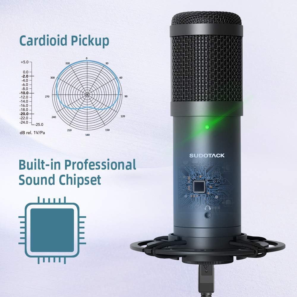 USB Streaming PC Microphone, Zero-Latency Monitoring SUDOTACK Professional 192kHz/24Bit Studio Cardioid Condenser Mic Kit with Mute Button&Headphone Output, for YouTube, Karaoke, Games, Home Recording: Home Audio & Theater