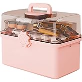 Pulseplay 3-Layer Plastic Storage Box with Handle Portable Folding Art Supply Organizer Multipurpose Case for Cosmetics,Jewelry,Sewing,Medicine,Nail,Hair Accessories