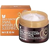 MIZON Snail Wrinkle Care Sleeping Pack Snail Mucin Nourishing mask with Adenosine Shea Butter Overnight Firming Mask for Damaged Skin Fine Line (2.7 FL oz)