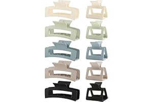 Waimemoya 10 Pack Hair Clips, Large Claw Clips for Thick Thin Hair, Neutral Matte Women, Strong Hold Rectangle Cute Square Cu
