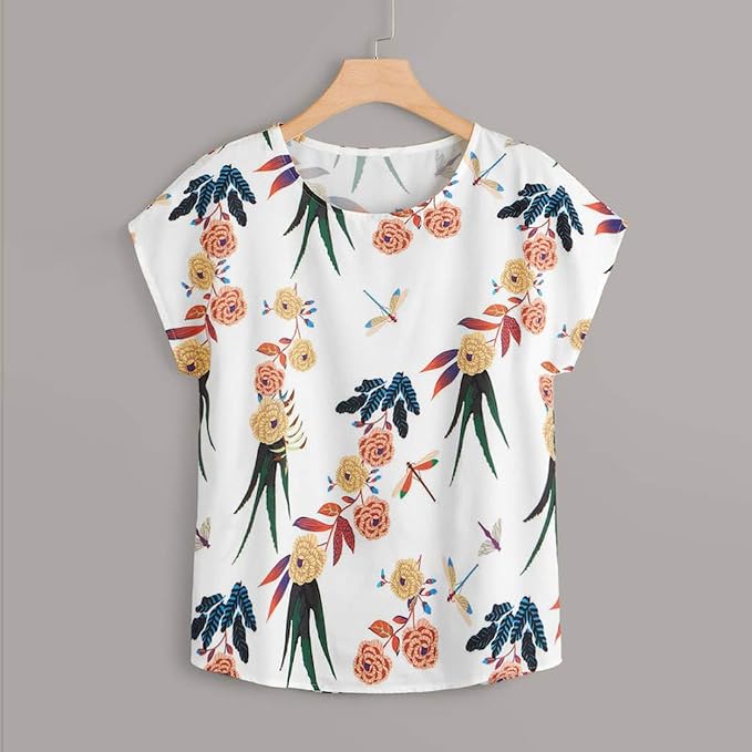Berryhot - Blusa de Manga Corta para Mujer, Cuello Redondo, cómoda ...