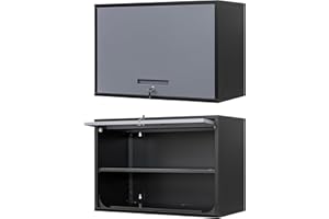 Anxxsu Metal Wall Cabinet with Locking Door and Shelf, Hanging Garage Cabinets with Up-Flip Doors for Garage, Warehouse, Home, Office, Assembly Required (Black Grey, One Cabinet)