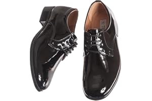 FUNGOTO Boys Shiny Black Tuxedo Shoes, Round Toe Style in Infant to Boys Sizes