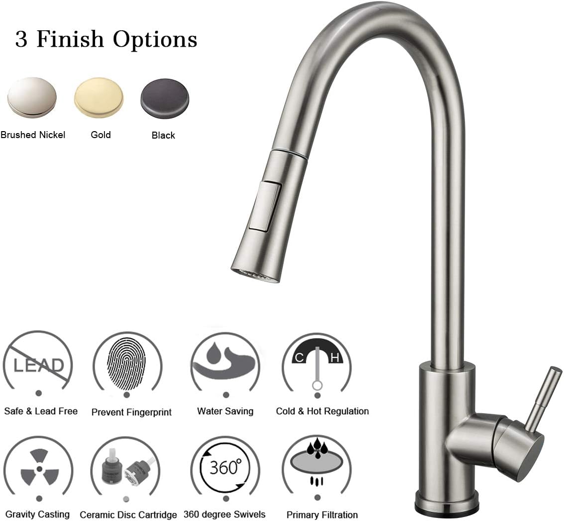 GAPPO Touch Kitchen Faucet with Pull Down Sprayer, Single Handle Smart Kitchen Sink Faucets with Pull Out Sprayer, Stainless Steel Touch Activated Faucet, Brushed Nickel - - 