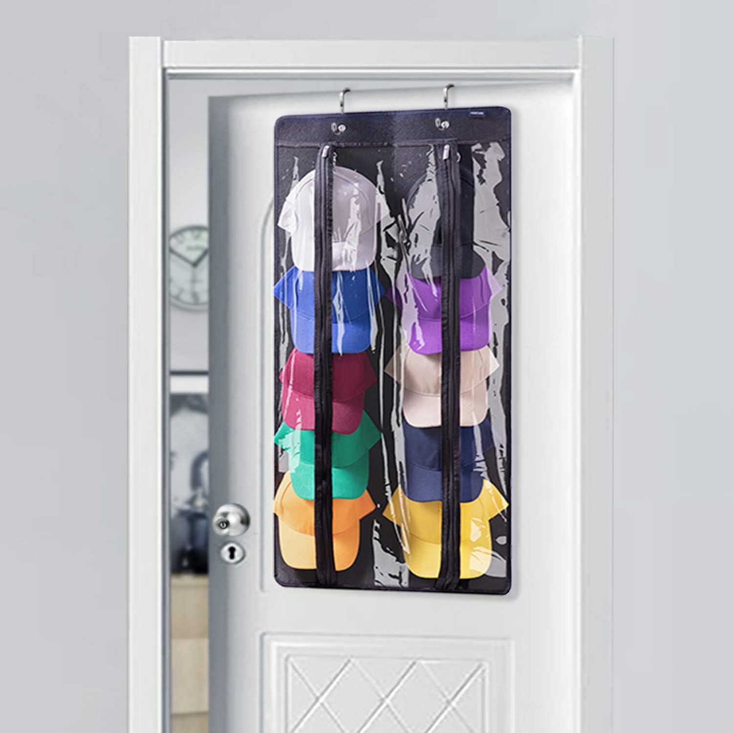 KGMcare Hat Rack,10 Shelf Hanging Closet Hat Organizer for Hat Storage -Protect Your Caps- Easy Dust Strap with Double Zipper Baseball Cap Organizer (Black)