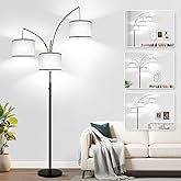 Dimmable Floor Lamp, 3 Lights Arc Floor Lamps for Living Room, Modern Tall Standing Tree Lamp with Gray Linen Shade & Heavy B