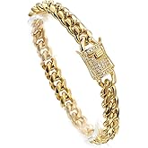 Jxlepe Mens Womens 10mm Miami Cuban Link Chain 18K Gold Stainless Steel Curb mens Necklace with cz Diamond Light Duty Solid Chain