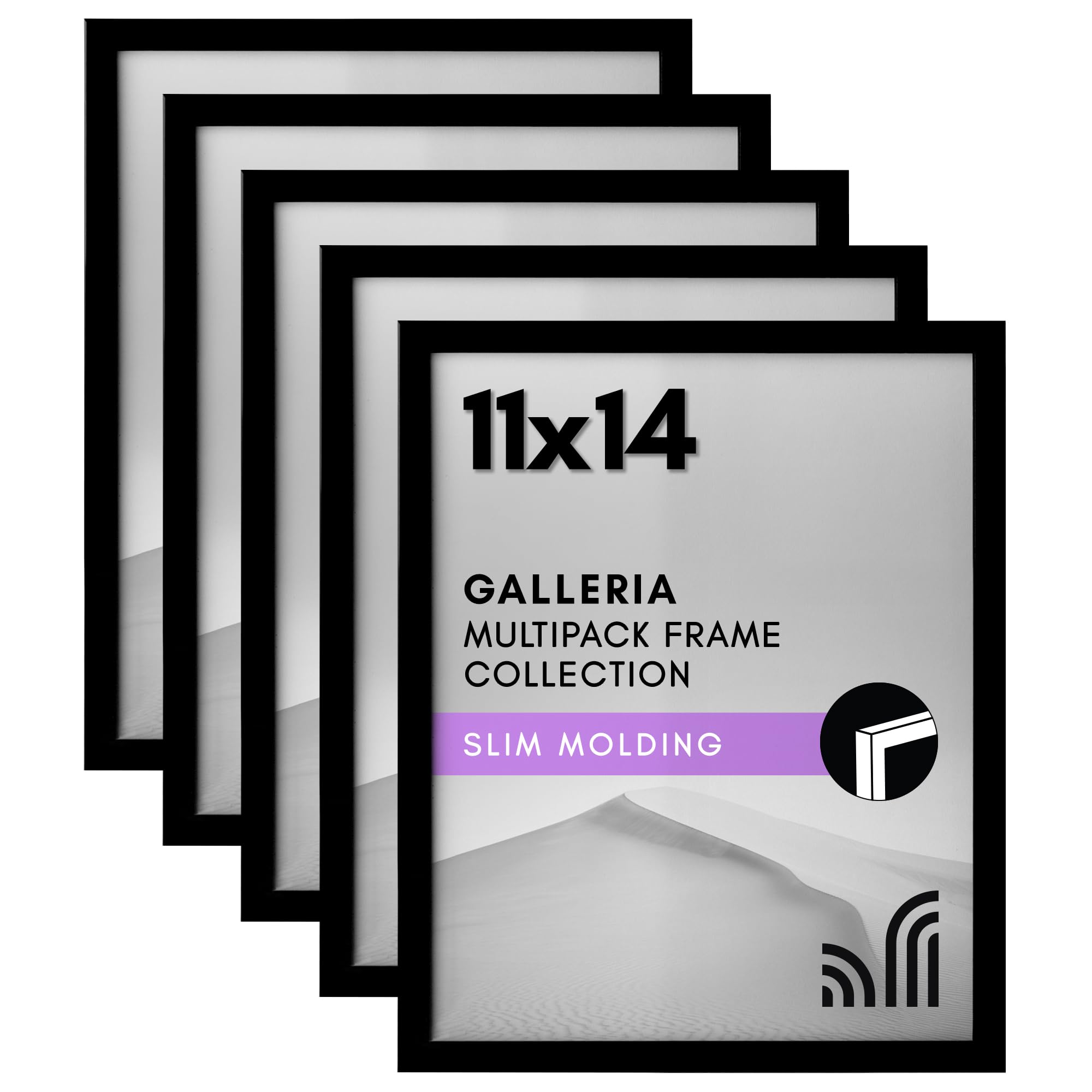Photo 1 of Americanflat 11x14 Picture Frame with Polished Plexiglass - Set of 5 - Galleria Collection - Picture Frames for Wall Display - Black