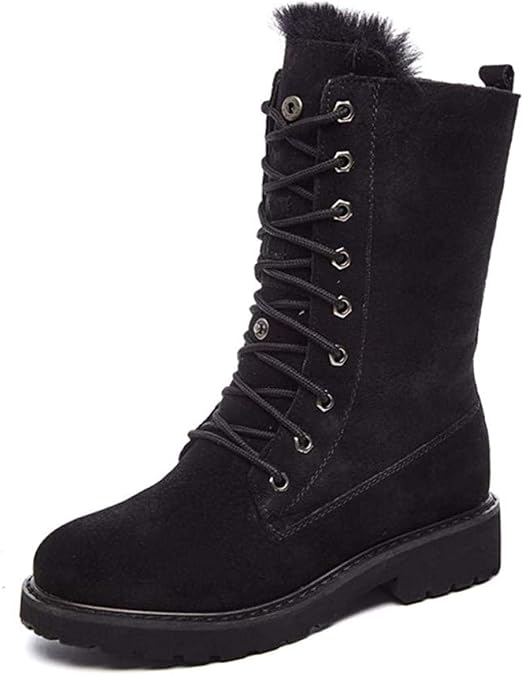 Botas de nieve planas con cordones para mujer, puntera redonda