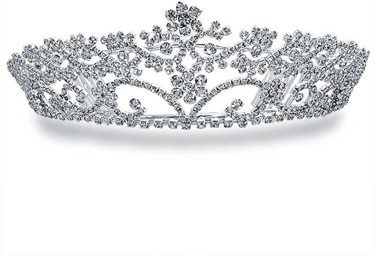 Amazon ブリングジュエリー クラウン ビューティー ティアラ ブライダル スイート キラキラ ラインストーン プリンセス ティアラ クリスタル フラワー モチーフ 冠 ピン コーム 通販