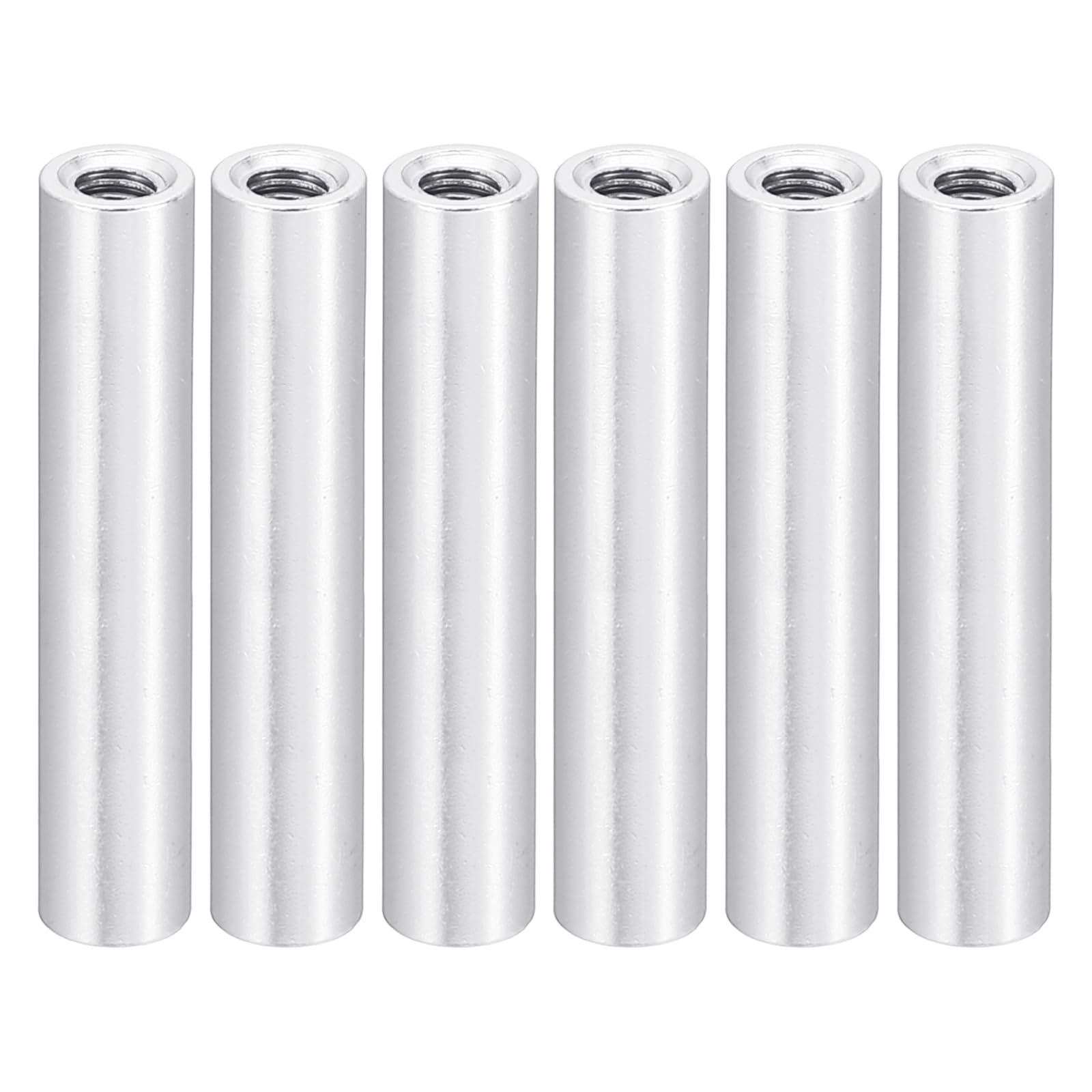 PATIKIL 6pcs M3 Metal Threaded Standoff Spacer Nuts, Round Aluminum Spacers Female Coupling Screws, 1/8" ID x 3/16" OD, Metallic Silvery 3x5x27mm