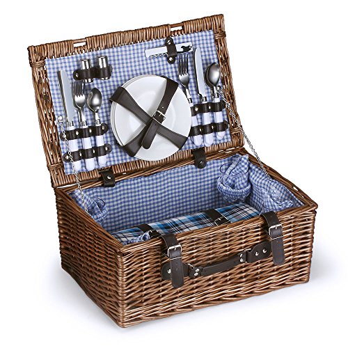 Flexzion Picnic Basket for 4 Picnic Basket Hamper Set with Flatware