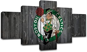 MIAUEN Boston Celtics Wall Art Posters Pictures Home Decor Canvas Prints 5 Piece NBA Basketball Sports Decoration Paintings Ready to Hang(60''Wx32''H)
