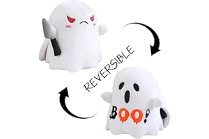 Finebee Halloween Ghost Plush Reversible Ghost Plushie - Angry + Scared - Cute Sensory Stuffed Animals Home Decor for Boys and Girls 10 Inch