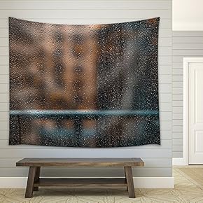 Abstract Blurred Street View from Rainy Glass Window - Fabric Wall Tapestry Home Decor - 51x60 inches