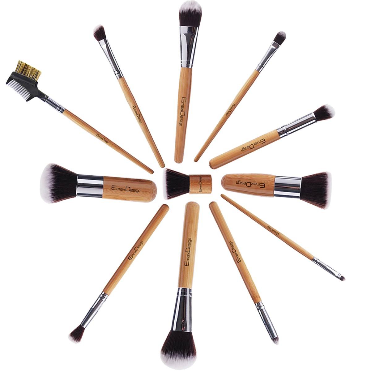 EmaxDesign 12 Pieces Makeup Brush Set Professional Bamboo Handle Premium Synthetic Kabuki Foundation Blending Blush Concealer Eye Face Liquid Powder Cream Cosmetics Brushes Kit With Bag: Beauty
