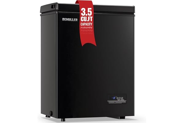DEMULLER Deep Freezer Chest 3.5 Cubic Feet Freezers with Temperature Display Panel Mini Freezer with Removable Basket Suitable for Apartment Garage Dorm BLACK