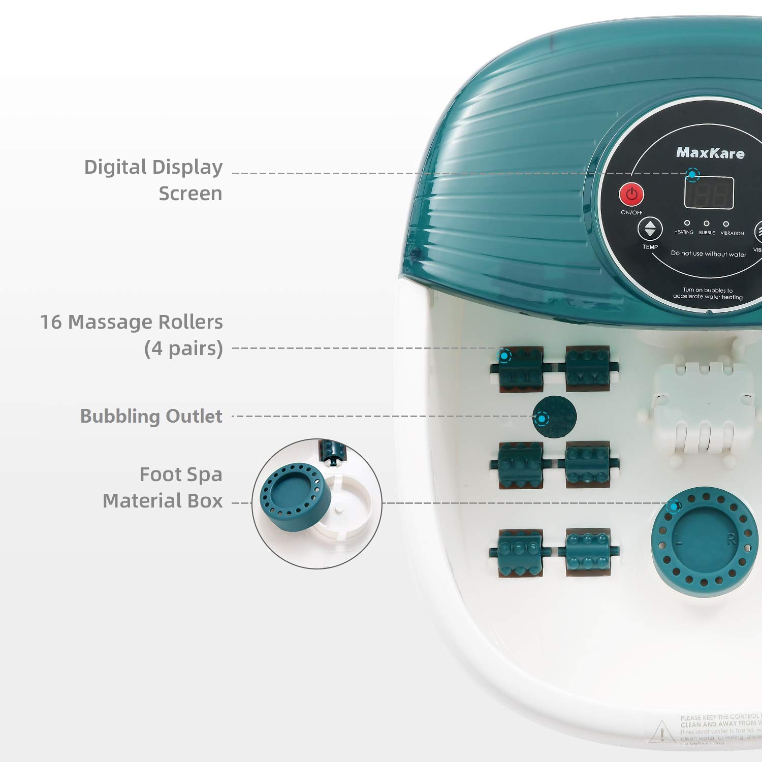 Foot Spa/Bath Massager with Heat, Bubbles, and Vibration, Digital Temperature Control, 16 Masssage Rollers with Mini Acupressure Massage Points, Soothe and Relax Tired Feet: Beauty