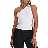 SHENHE Women's One Shoulder Tank Top Slit Side Tie Sleeveless Metal Decor Sexy Cropped Party Tops