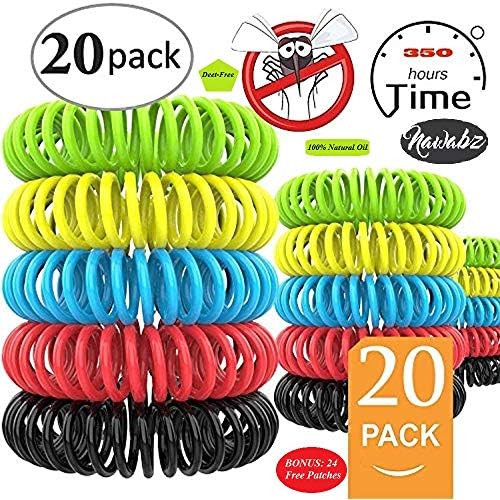 Mosquito Insect Repellent Bracelet 20 Individually Wrapped Bug Repellent Wrist Bands for Kids, Adults, 100% Natural, DEET-Free, NonToxic, Waterproof, Travel Camping Outdoor Indoor 350+ Hrs Protection