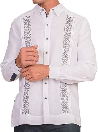 ABITO Guayabera Yucateca Manga Larga con Bordado Punto de Cruz para