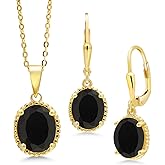 Gem Stone King 18K Yellow Gold Plated Silver Black Onyx Pendant and Earrings Jewelry Set For Women (7.00 Cttw, Oval Gemstone Birthstone, with 18 Inch Chain)
