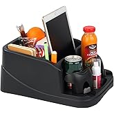 LoyaGour Center Console Organizer,Automotive Consoles Organizers and Storage with 2 Adjustable Cup Holders,Back Bench and Front Seat or Floor Middle Console Universal for Car Truck RV Van SUV (Black)