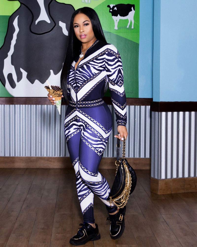 Womens Long Sleeve Zip Up Jackets + Long Skinny Pants Set 2 Piece Outfits Blue