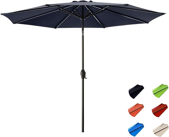 Amazon Com Kitadin Patio Umbrella 9ft Outdoor Market Table Umbrellas With Push Button Tilt And Crank Lift 8 Sturdy Square Ribs 9 Ft Navy Garden Outdoor