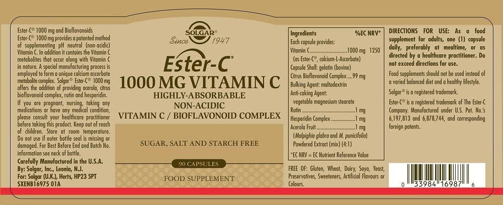 Solgar Ester-C 1000 Mg Vitamin C Capsules, Pack of 90, Brown, 90 count (Pack of 1) - Image 3