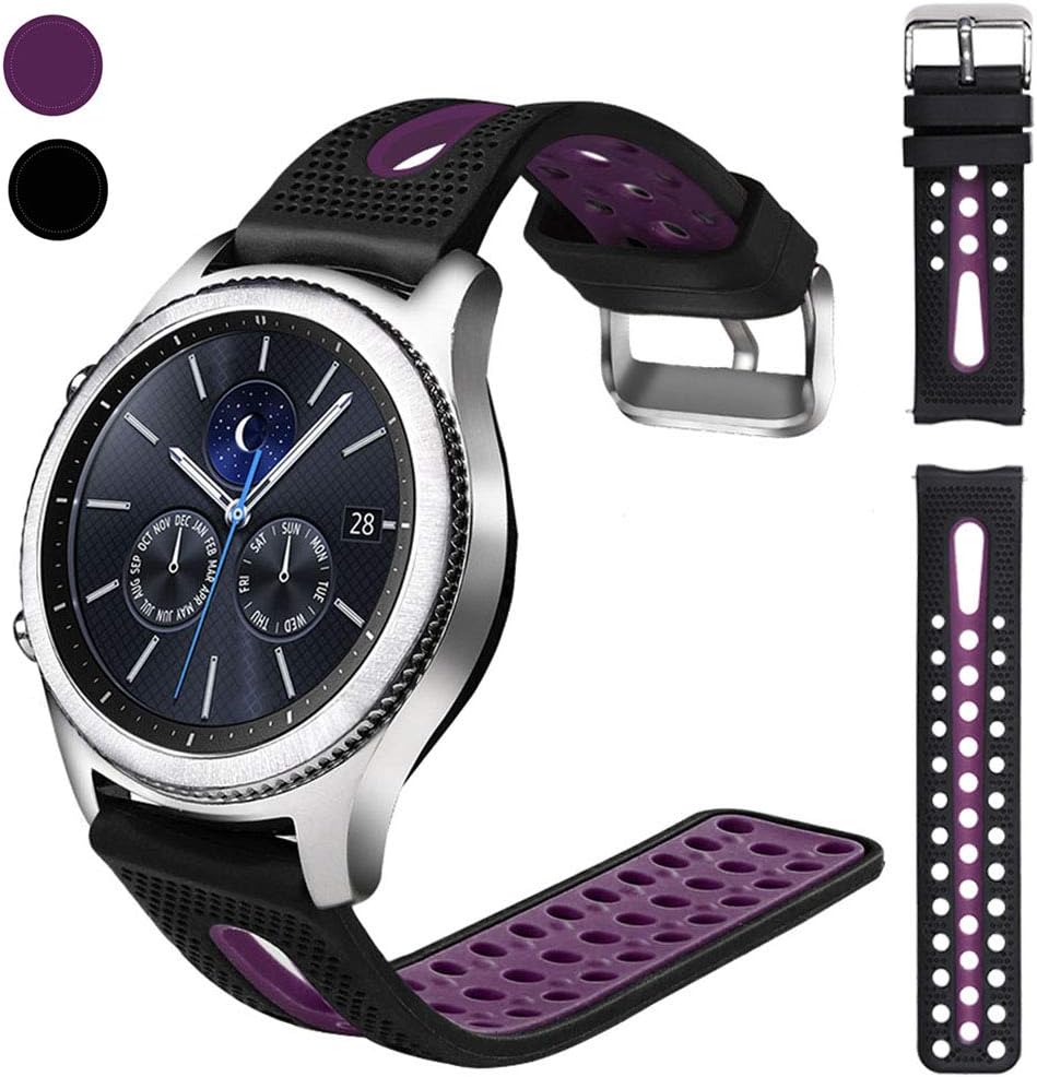 Nigaee Compatible with Samsung Galaxy Watch Active/Active 2/ Galaxy Watch 42mm Bands, 20mm Silicone Watch Band Quick Release Strap Replacement for Gear Sport Smartwatch Women Men, Black&Purple