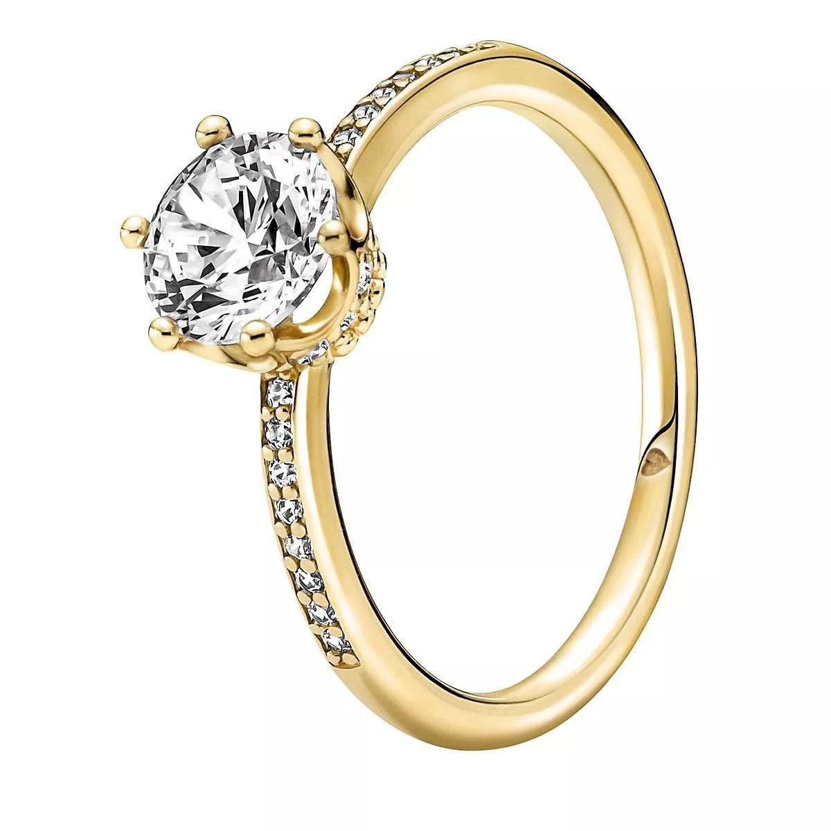 Pandora Passions Sparkling Crown 14k gold-plated ring with clear cubic zirconia, 56