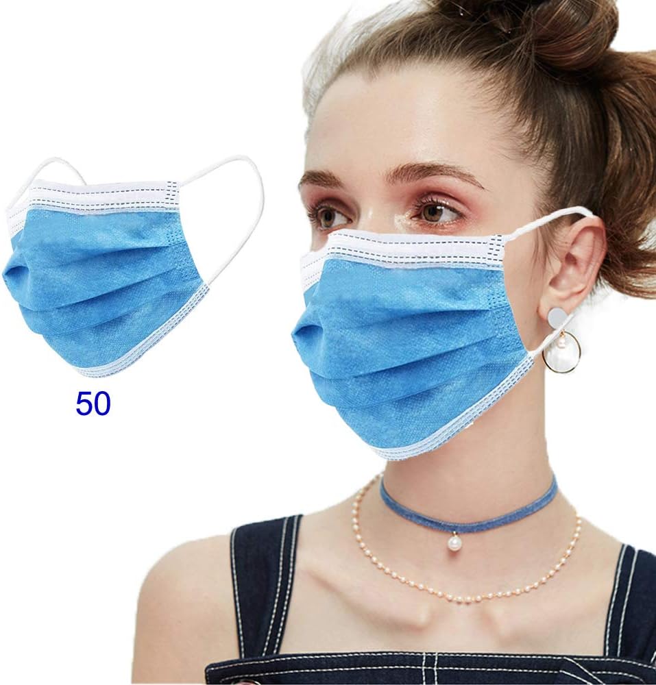 Protective Mask 50 Pcs Set for Men Women (One Size, Blue Mask 50 Pcs)