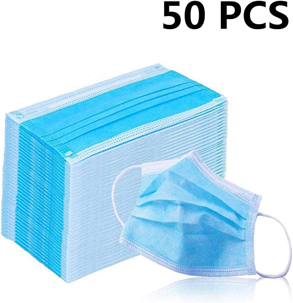 Elegantex 50 Pcs Disposable Face Mask, Safety Mask Dust for Medical Dental Salon and Personal Health, 3-Ply Ear Loop with Melt-Blown Non-Woven Fabric