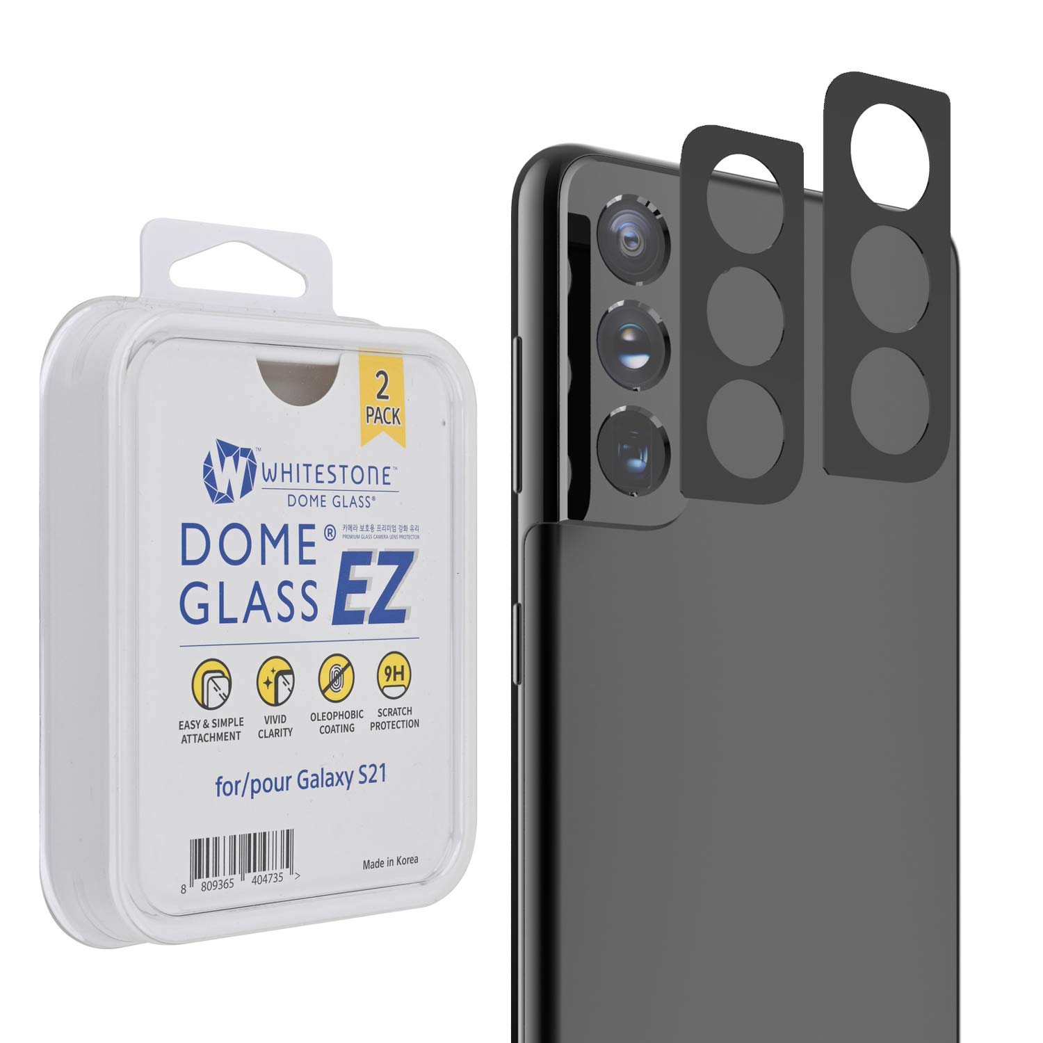 Whitestone DOME Camera EZ Type [Easy Installation] Tempered Glass Lens Protector for Galaxy S21 [2Pack]